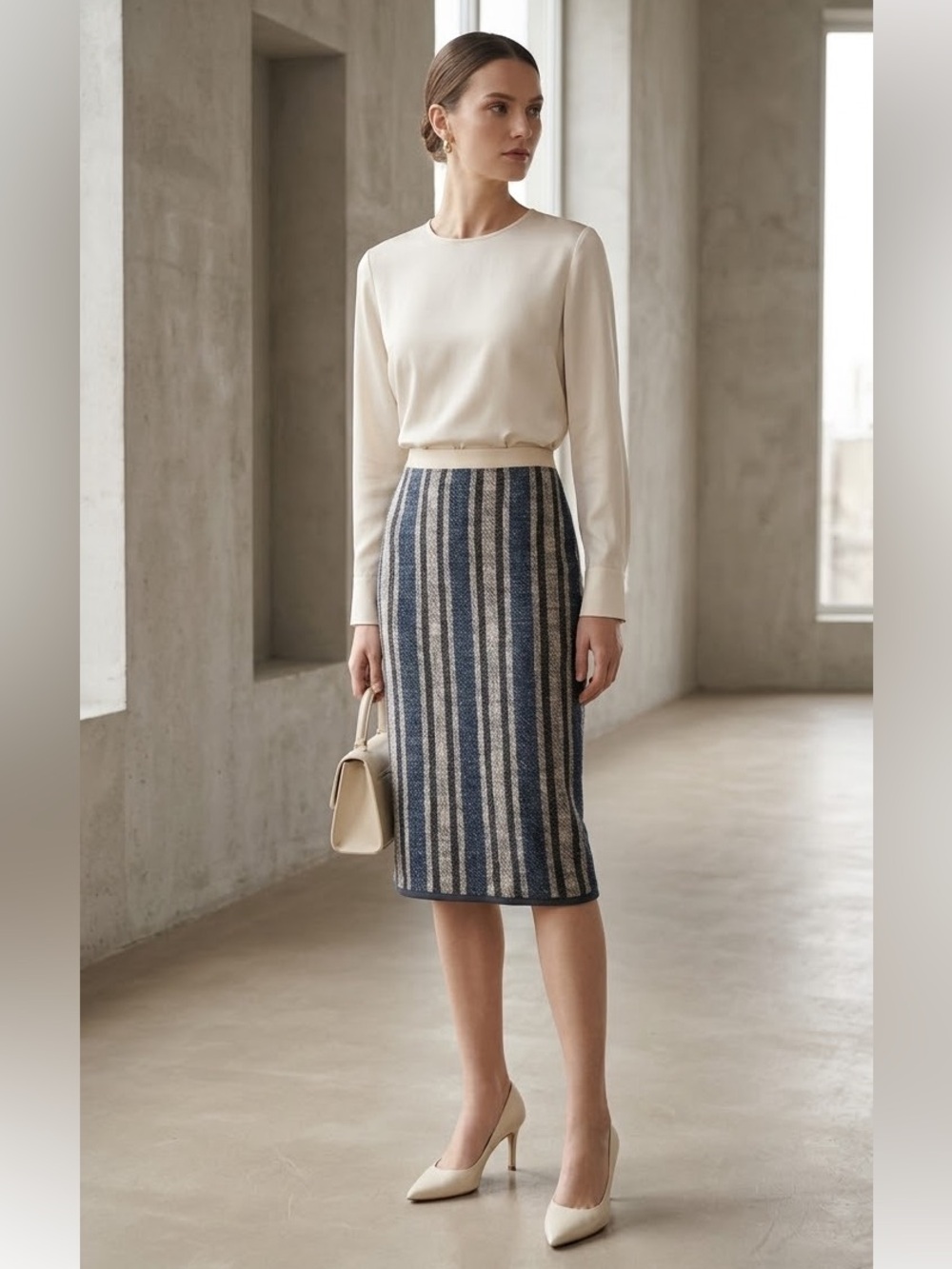 Giada Forte Striped Blue and Gray Pencil Skirt